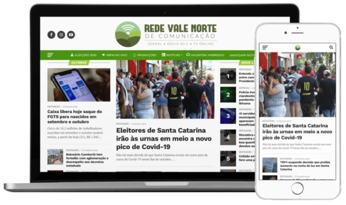 Portal Rede Vale Norte e BelosVales apresentado em notebook e celular